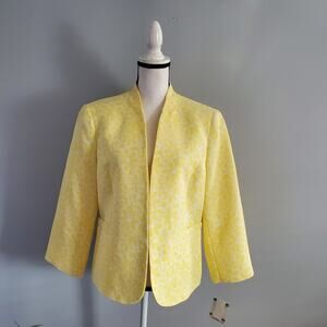 Kasper Yellow Floral Daisy Pattern Career Blazer 14